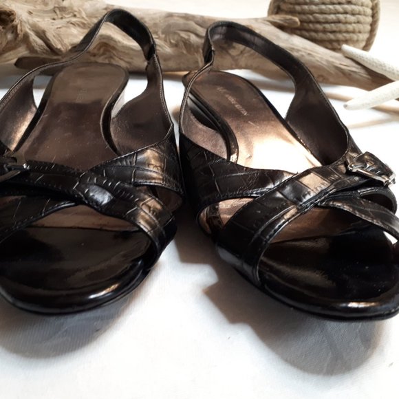 Anne Klein Black Reptile Embossed Sling Back - Picture 2 of 11